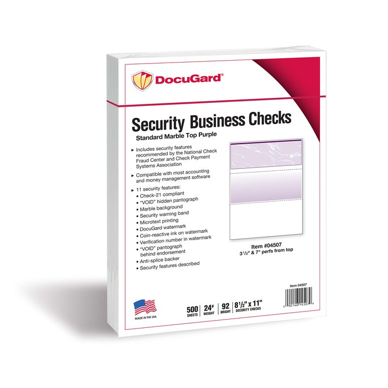 DocuGard Standard Purple Marble Top High Security Check Paper - QuickBooks & Laser/Inkjet Printer Compatible - 11 Security Features - 500 Blank Business Checks (04507) - Image 2